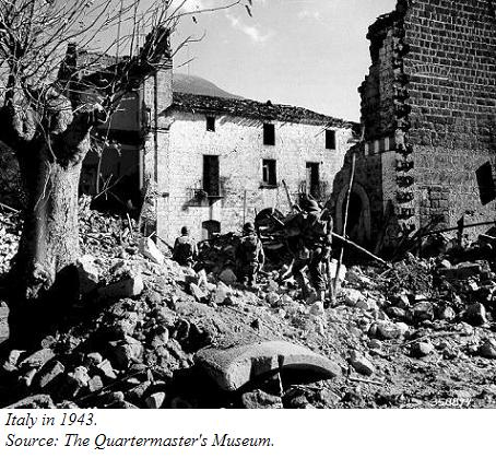 Bombed-out ruins in Italy, 1943