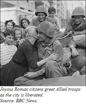 Roman citizens greeting Allied soldiers after the Liberation of Rome.